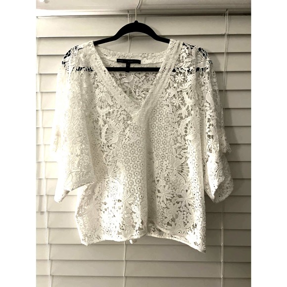 White House Black Market Tops - WHBM White Lace Kimono Top LP